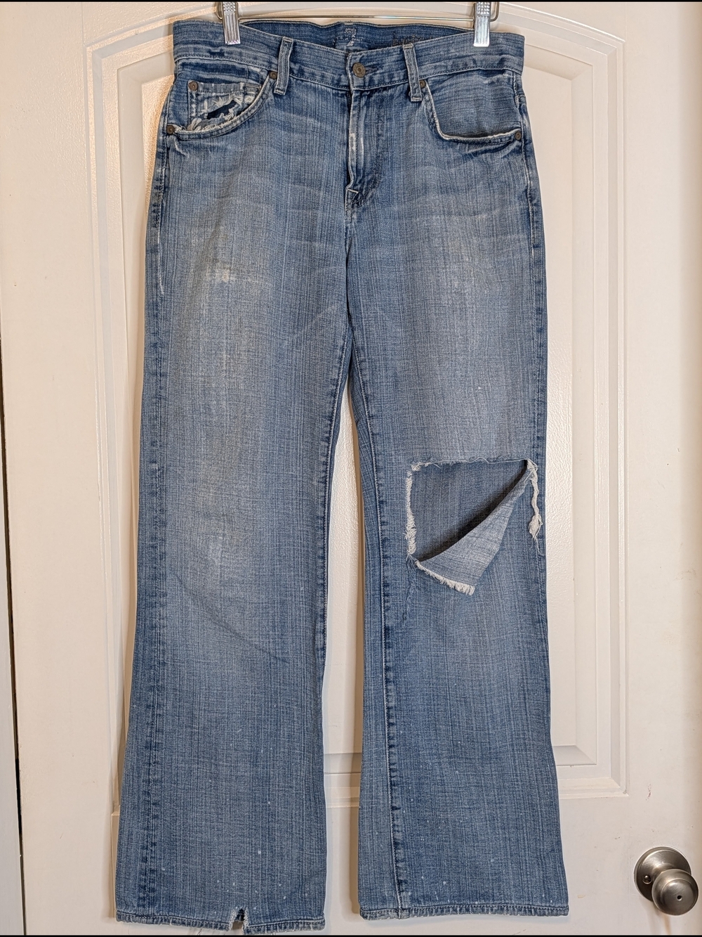 Y2K Vintage Distressed Denim 7 For All Mankind Bootcut Light Blue Jeans